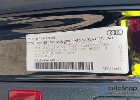 2018 Audi A4 Premium Plus из США, поврежденный, VIN WAUENAF47JN017211